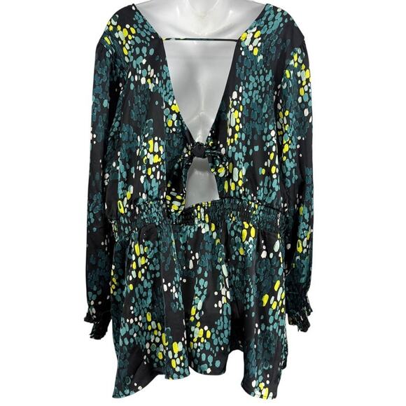 Torrid Satin Surplice Tie Cut Out Back 40260416 Long Sleeve Teal Blouse Top 4X - Picture 13 of 16